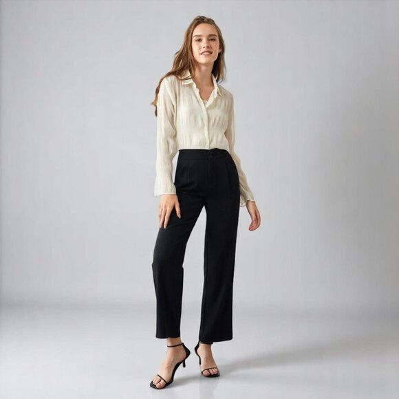 NWT J.ING Jing Aaliyah Wheat V-Neck Sheer Button Down Shirt - Picture 5 of 6